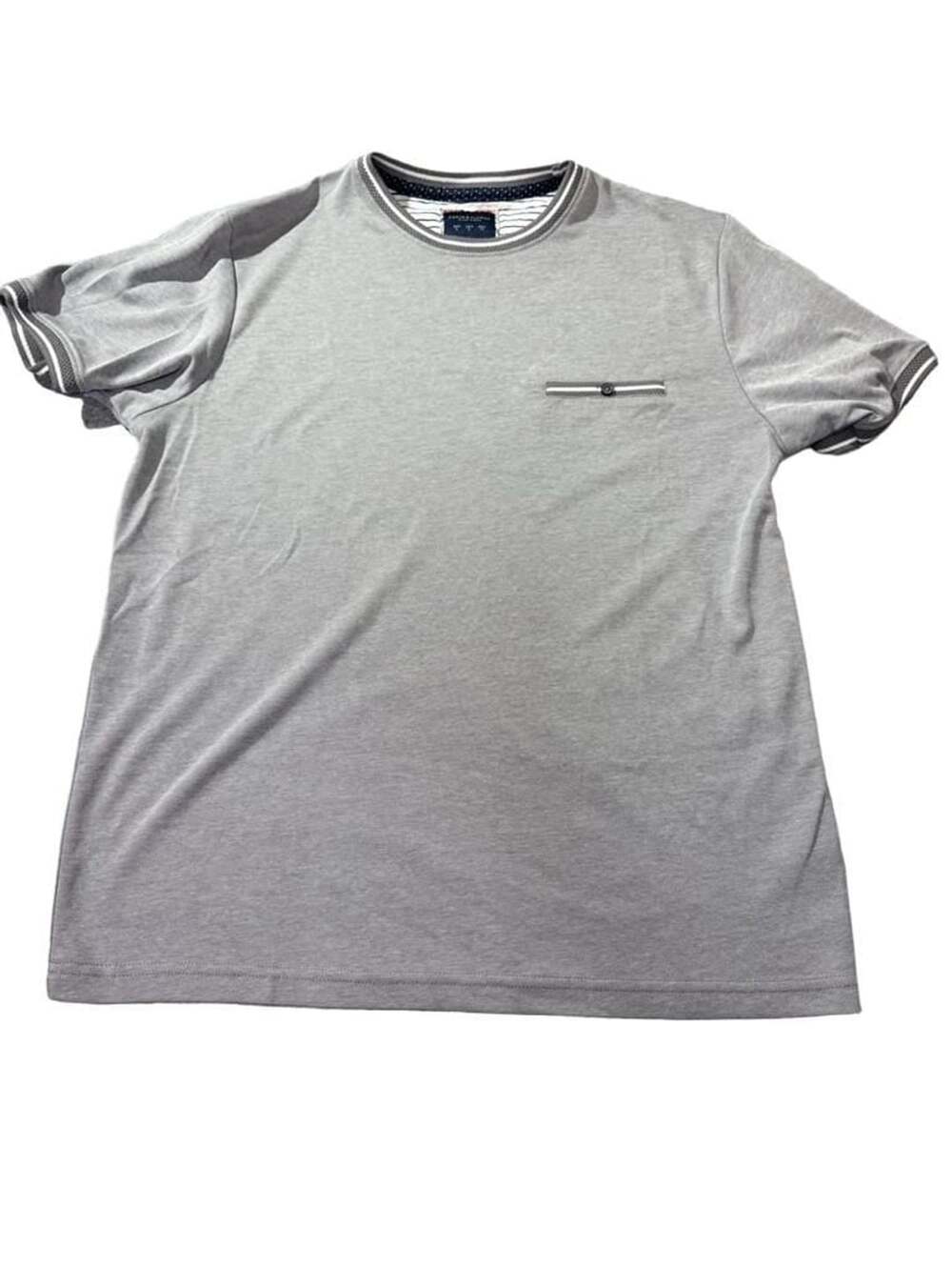 Denim & Flower Tipped Knit Crewneck T-Shirt Size L Gray Pocket